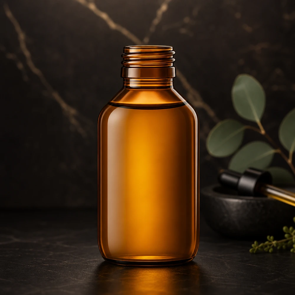 100 ml medicinflaske brun, uden hætte PP28 ApoGlas. Farmaceutisk kvalitet fra EU-produktion. 28 mm gevind. (sirup, let glasflaske) Ravfarvet 100 ml glasflaske med PP28-gevind til farmaceutiske anvendelser uden hætte