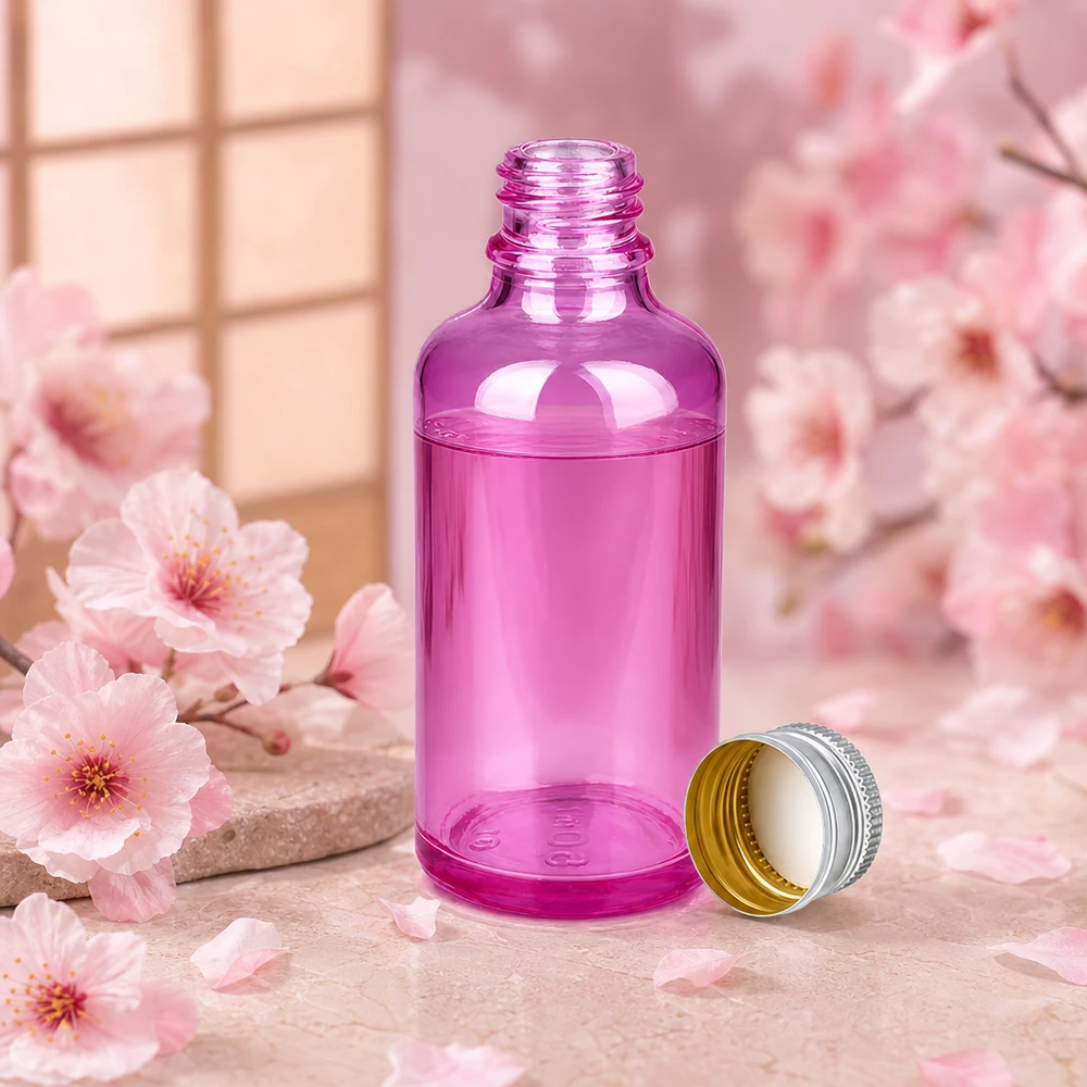 50 ml flaske 11 mm skruelåg aluminium-sølv standard PurpleLine.UT18/50 Elegant 50 ml flaske i violet glas med sølvfarvet aluminiumshætte til kosmetik af høj kvalitet