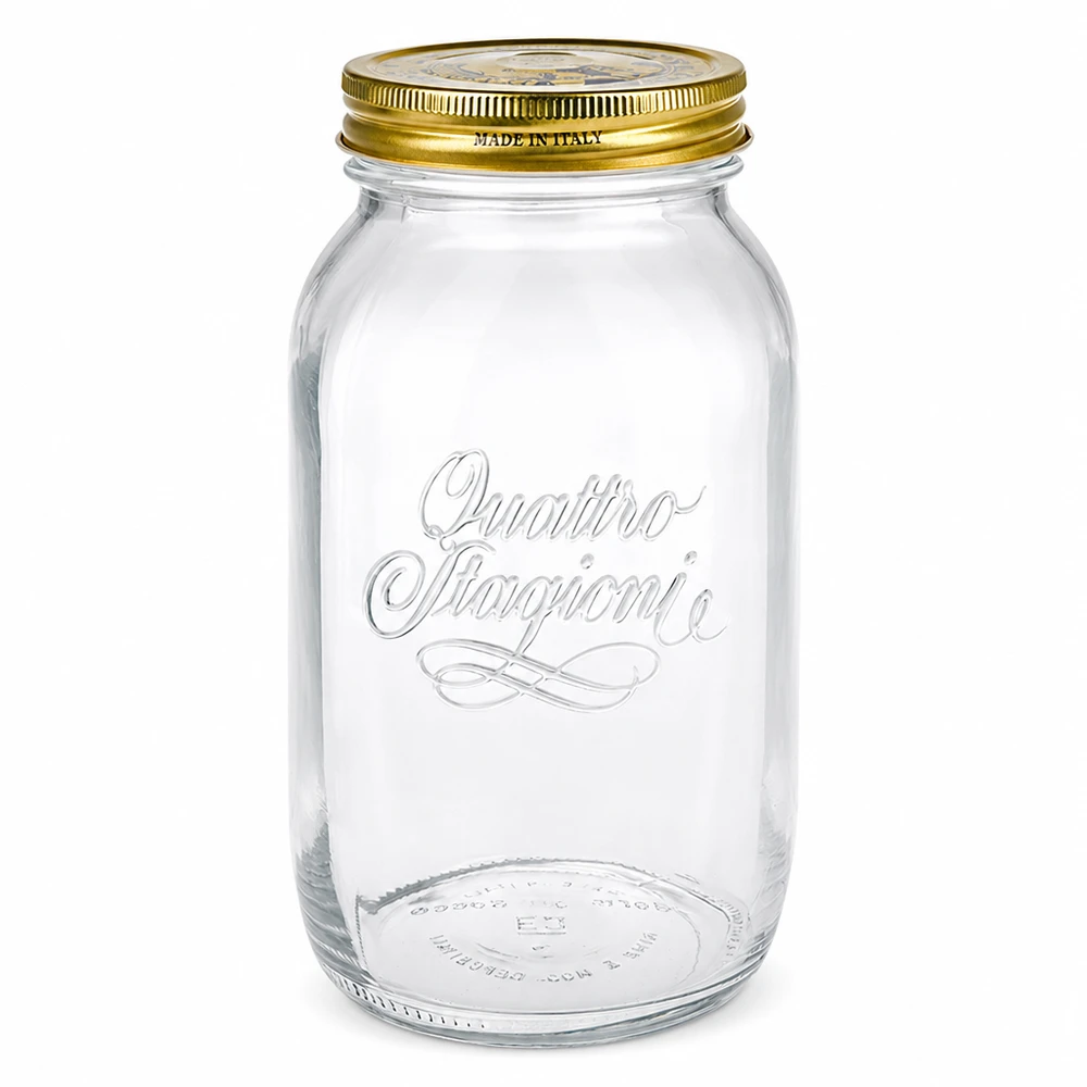 1500 ml rundt glas "Quattro Stagioni" med låg 1500ml Quattro Stagioni Rundglas mit goldenem Deckel - elegantes italienisches Einmachglas für Küche und Vorratshaltung