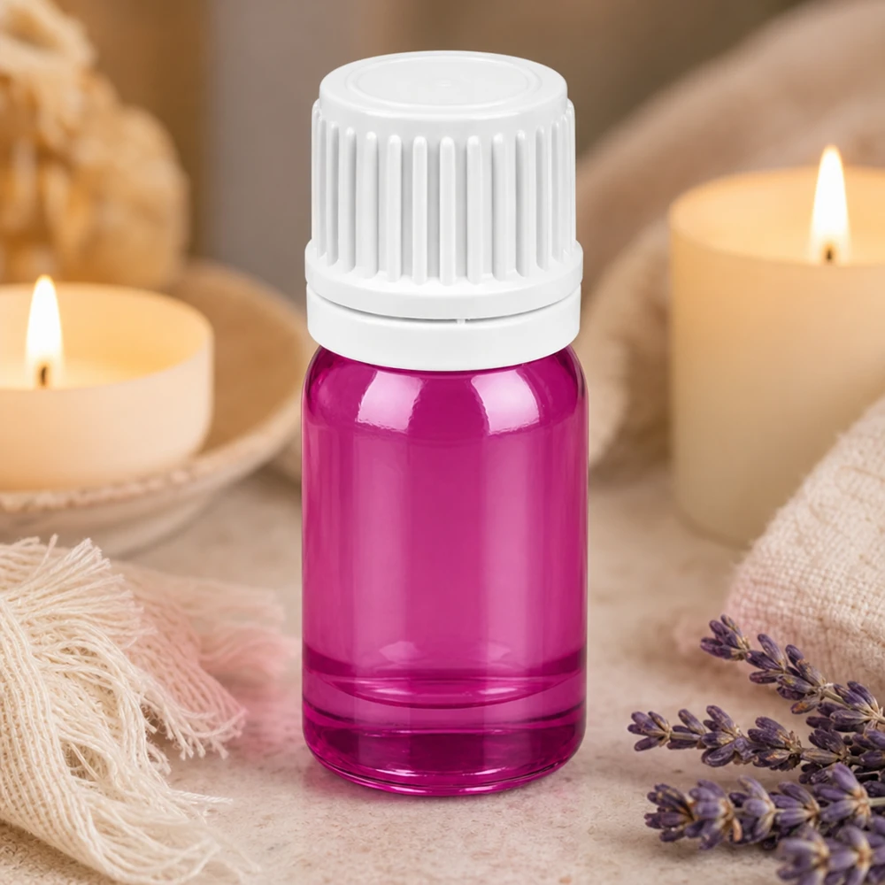 5 ml dråbeflaske 0,7 mm hvid Originality skruelåg PurpleLine UT18/5 5 ml dråbeflaske med 0,7 mm doseringsåbning PurpleLine transparent lilla til præcis portionering