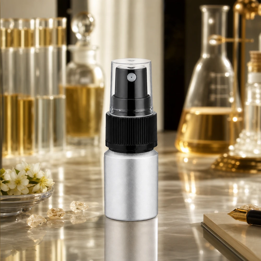 10 ml farvet aluminiumsflaske med forstøver Praktisk 10 ml aluminiumsflaske med sort sprayhoved til kosmetik og parfume, som du kan tage med dig.