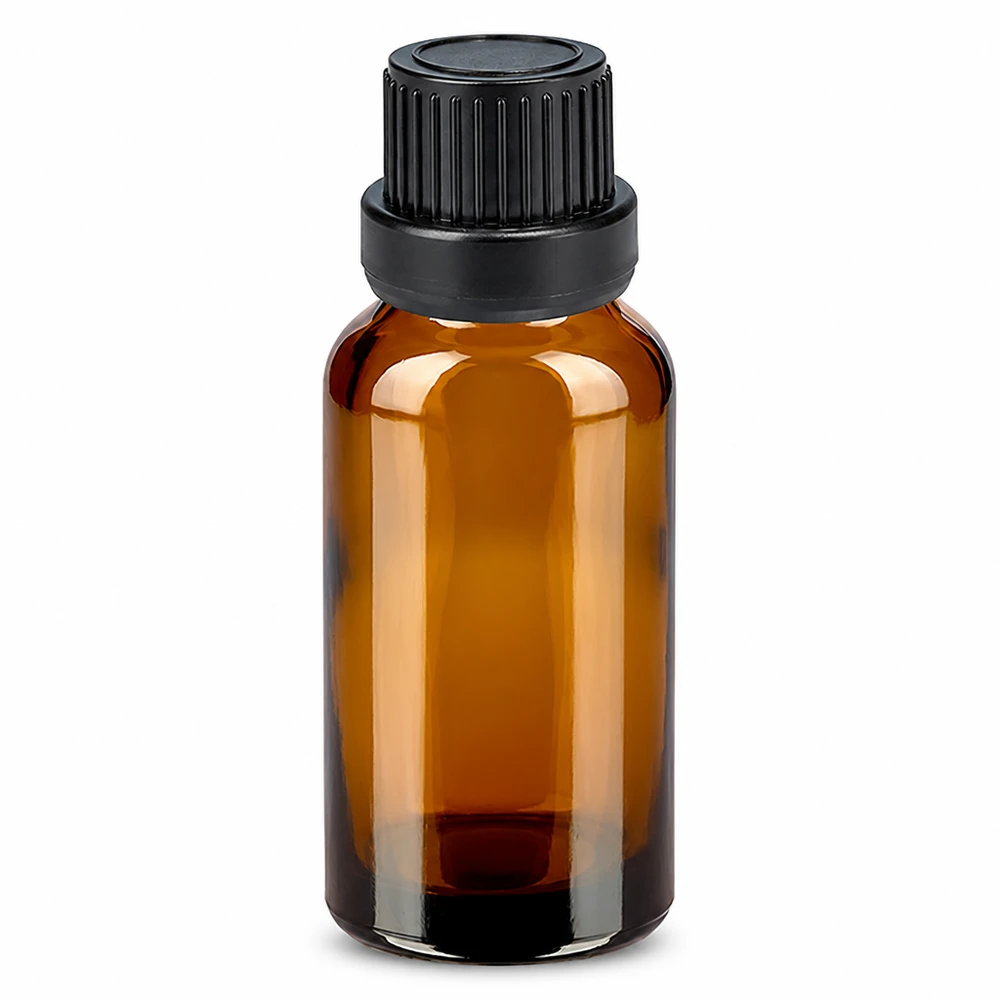 10 ml dråbeflaske 2 mm sort OV BrownLine UT18/10 10 ml dråbeflaske af brunt glas med sort hætte til æteriske olier
