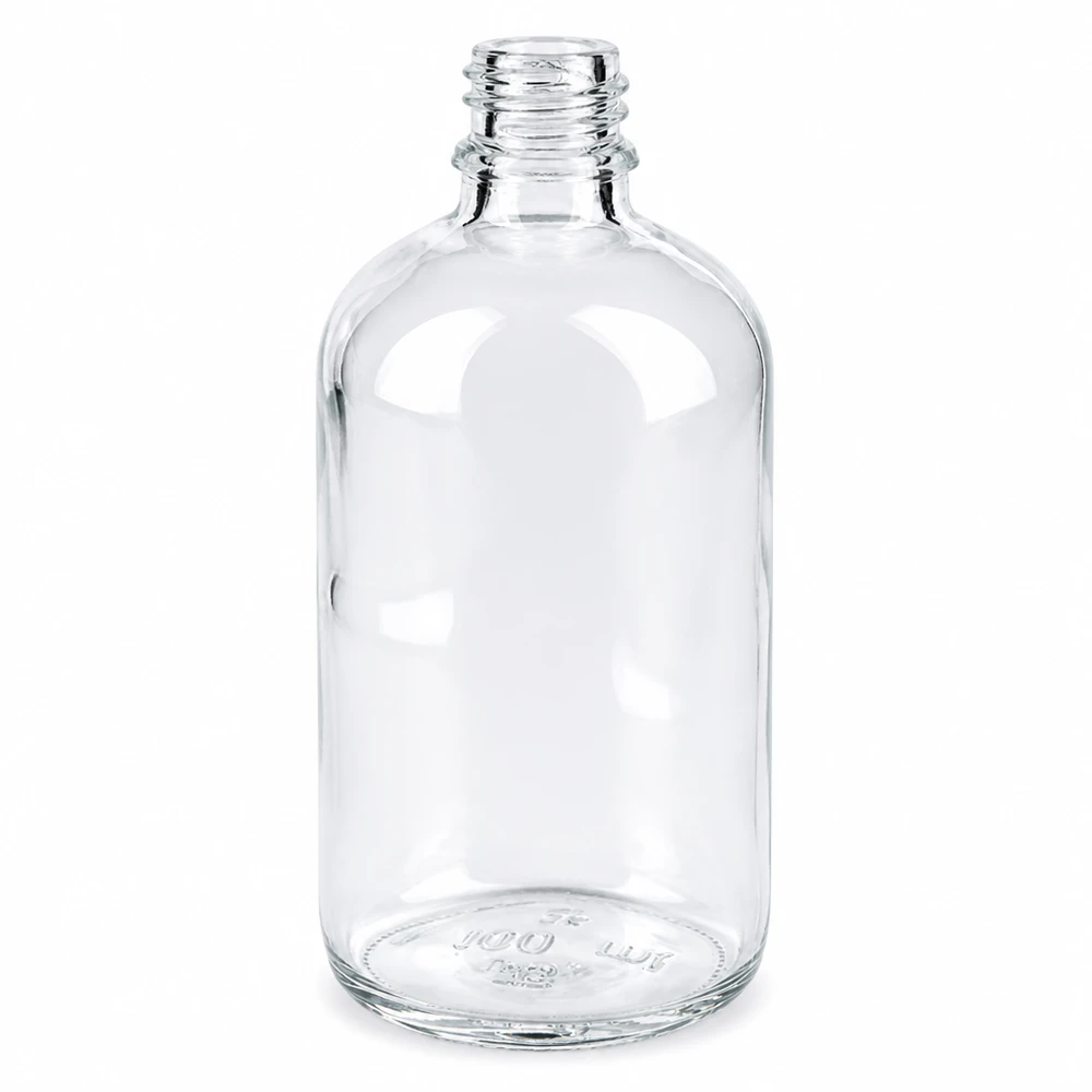100 ml klar apoteksflaske ApoGlas lavet af gennemsigtigt glas til farmaceutiske anvendelser
