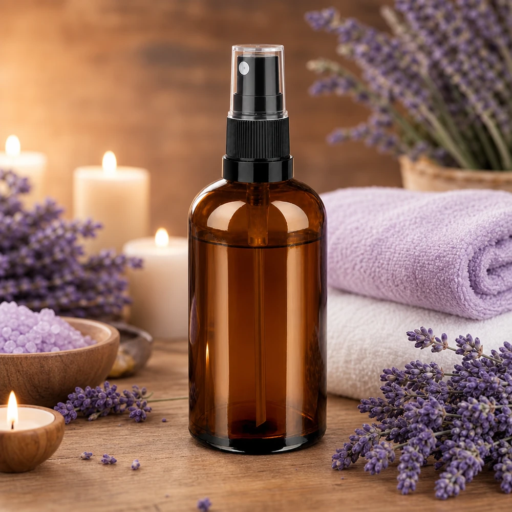 100 ml sprayflaske sort/tr. STD BrownLine UT18/100 Elegant 100 ml glasflaske i brune nuancer med praktisk spraytilbehør til skønhed og wellness
