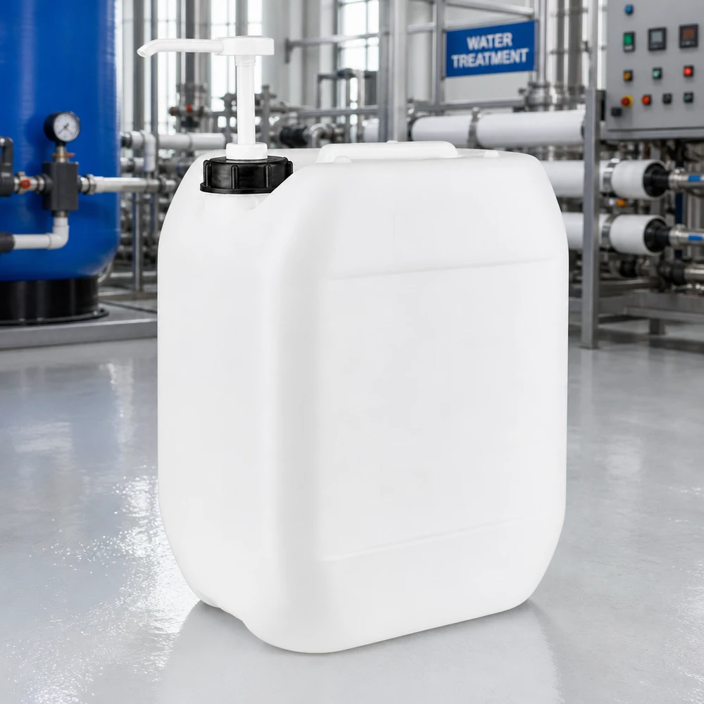 Beholder 10 liter med doseringspumpe Robust 10-liters dunk med doseringspumpe til vandbehandlingsanlæg og kemikalier