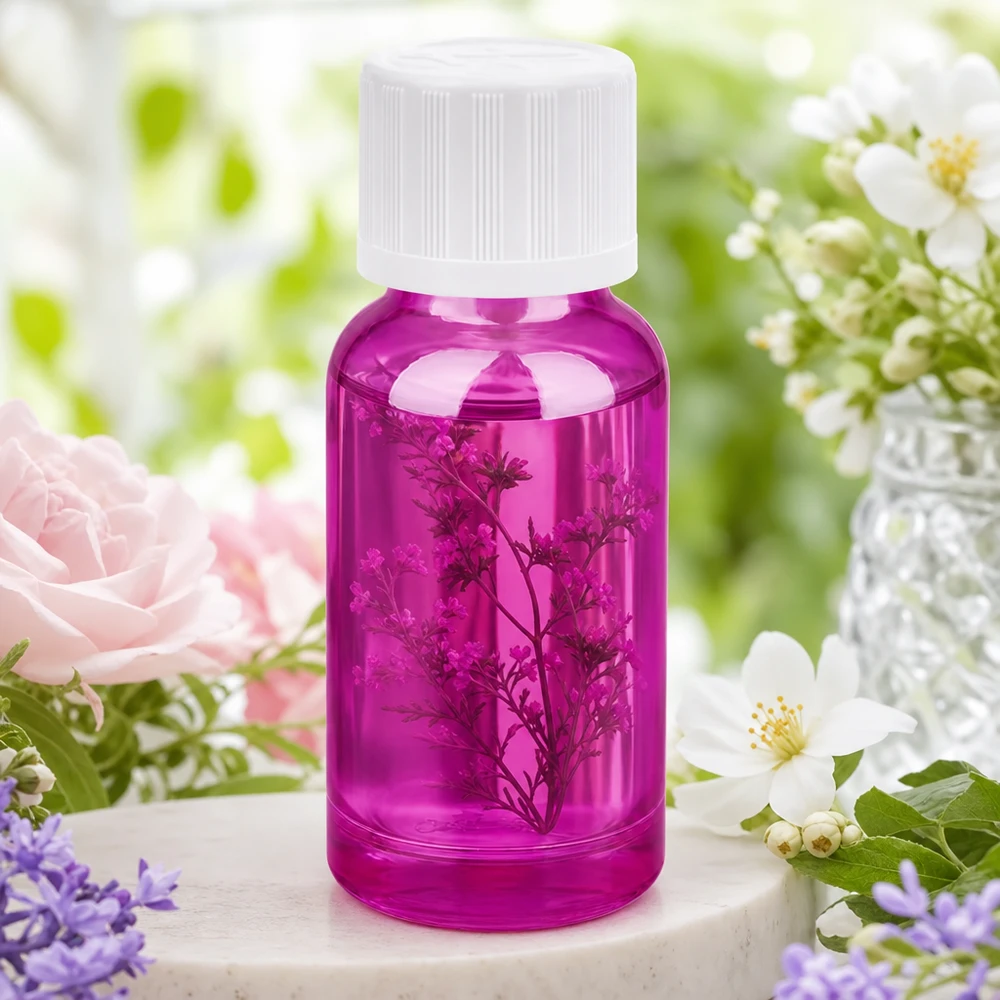 20 ml dråbeflaske 1,2 mm hvid standard børnesikret PurpleLine.UT18/20 Praktisk 20 ml dråbeflaske i levende lilla med botanisk indhold til naturlige essenser