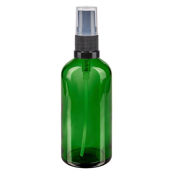 Apotekerflaske grøn 100 ml spraytilbehør sort Apotekerflaske grøn 100 ml spraytilbehør sort