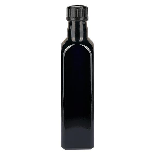 Olieflaske i violet glas 250 ml, firkantet, UNI 31,5x24 Olieflaske i violet glas 250 ml, firkantet, UNI 31,5x24