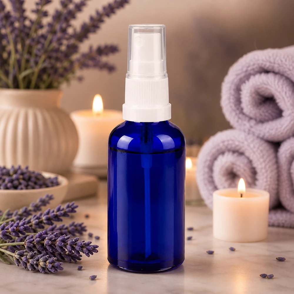 Gennemsigtig 50 ml sprayflaske med hvid pumpeforstøver til aromaterapi og wellness