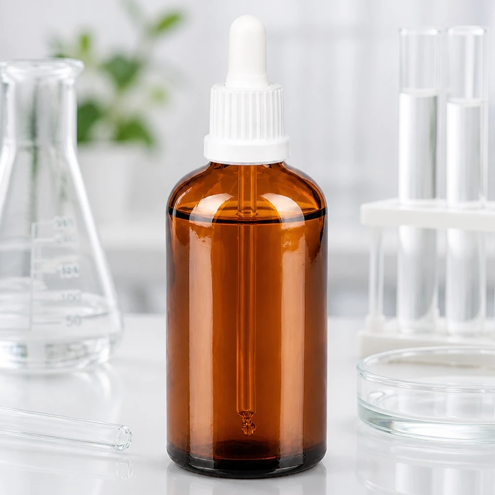 100 ml pipetteflaske hvid OV BrownLine UT18/100 100 ml laboratorieflaske af ravfarvet glas med præcist dråbesystem til farmaceutiske anvendelser