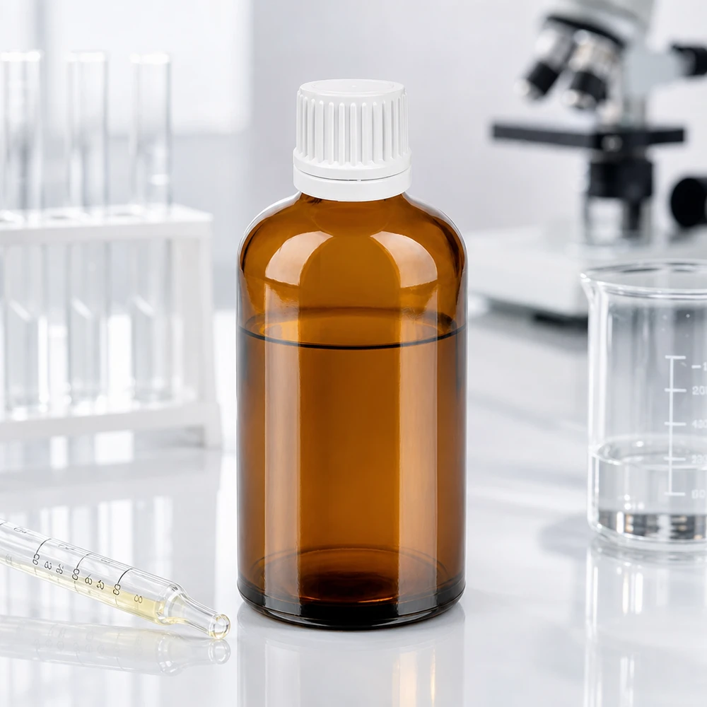 100 ml dråbeflaske 0,7 mm hvid OV BrownLine UT18/100 Præcis 0,7 mm dråbeflaske 100 ml lavet af UV-beskyttende ravfarvet glas til laboratoriebrug