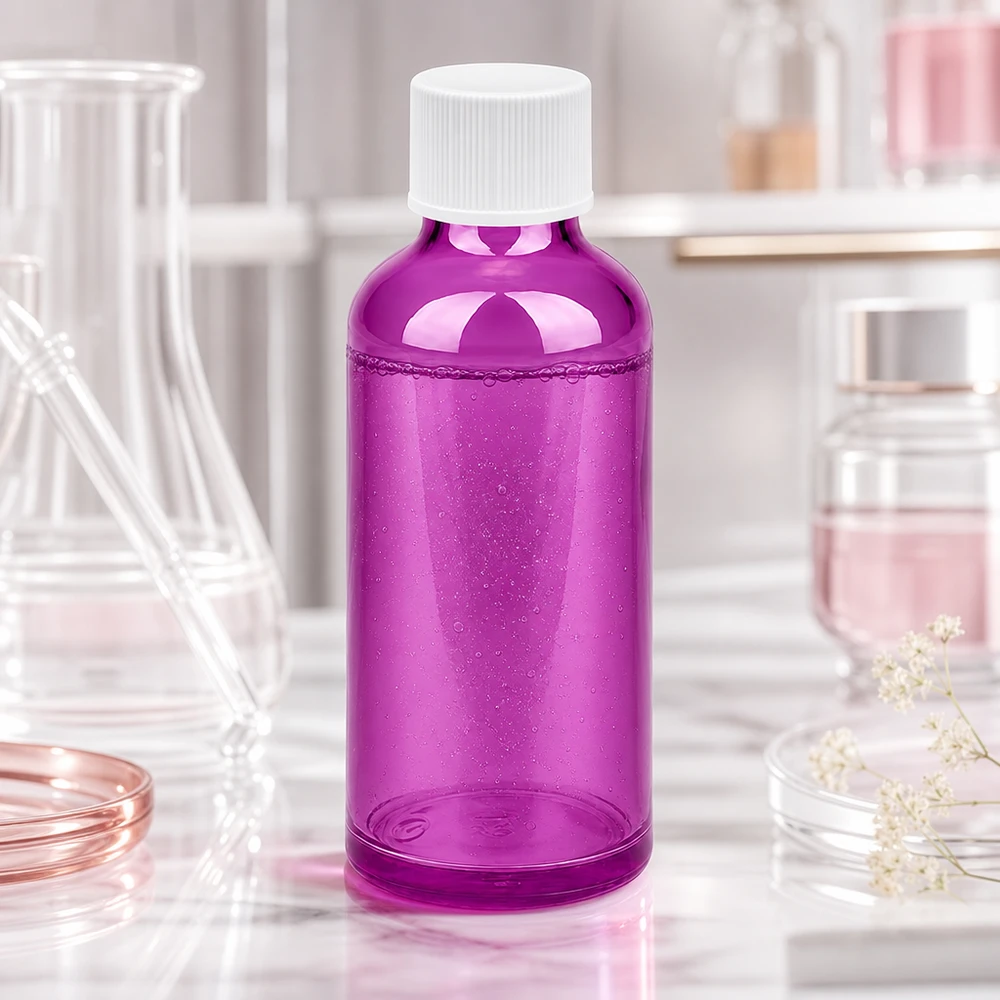 50 ml flaske 11 mm skruelåg hvid standard PurpleLine UT18/50 Kompakt 50 ml laboratorieflaske af violet glas med hvid hætte til præcis dosering