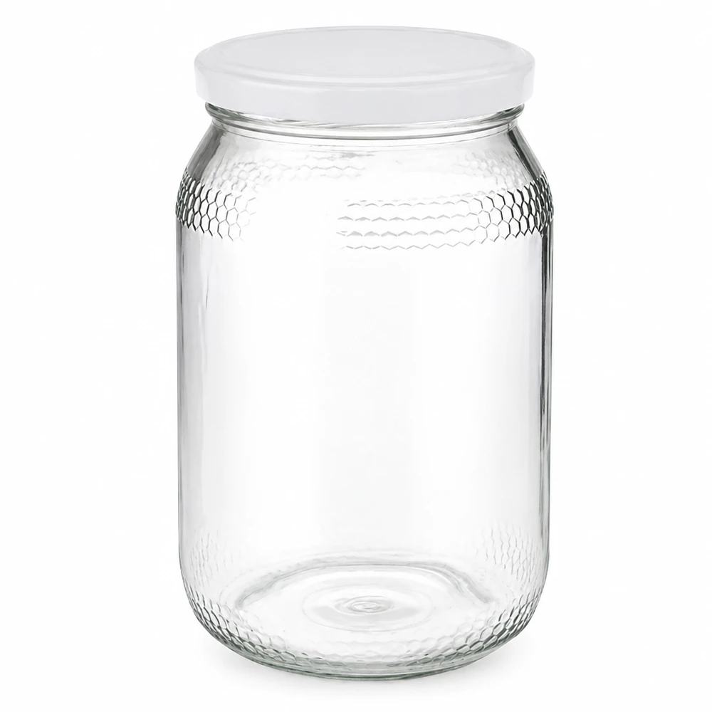 1260 g honningglas med hvidt BasicSeal UNiTWIST-låg Honningglas 900 ml med hvidt BasicSeal-låg UNiTWIST-låg transparent Biavlsforsyning Honningemballage