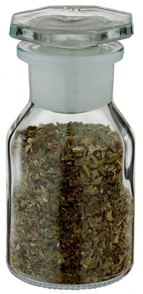 Idé til krydderiglas: 50 ml flaske med stejl hals og bred hals i klart glas