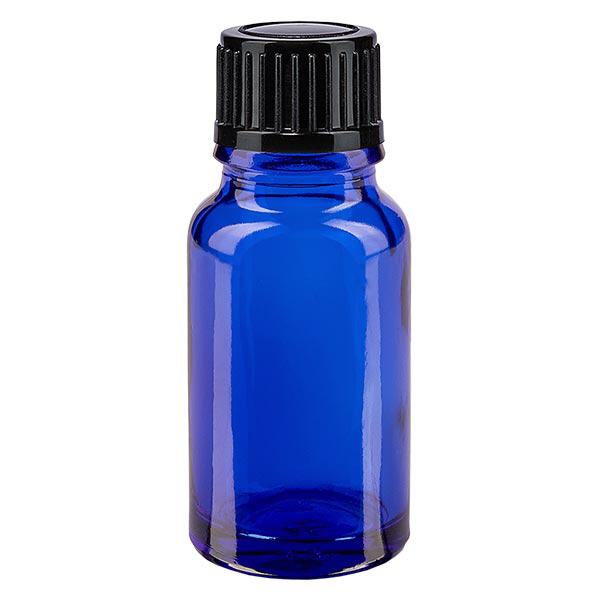 Apoteksflaske blå 10ml skruelåg sort pc Apoteksflaske blå 10ml skruelåg sort pc