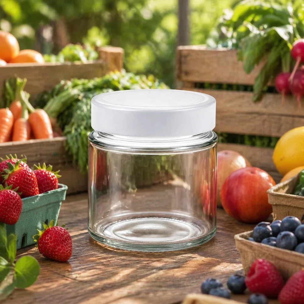 135 ml rund krukke + BasicSeal-låg hvid dyb UNiTWIST 135 ml rund krukke BasicSeal låg hvid udendørs have frisk frugt grøntsager naturlig opbevaring opbevaringskrukke