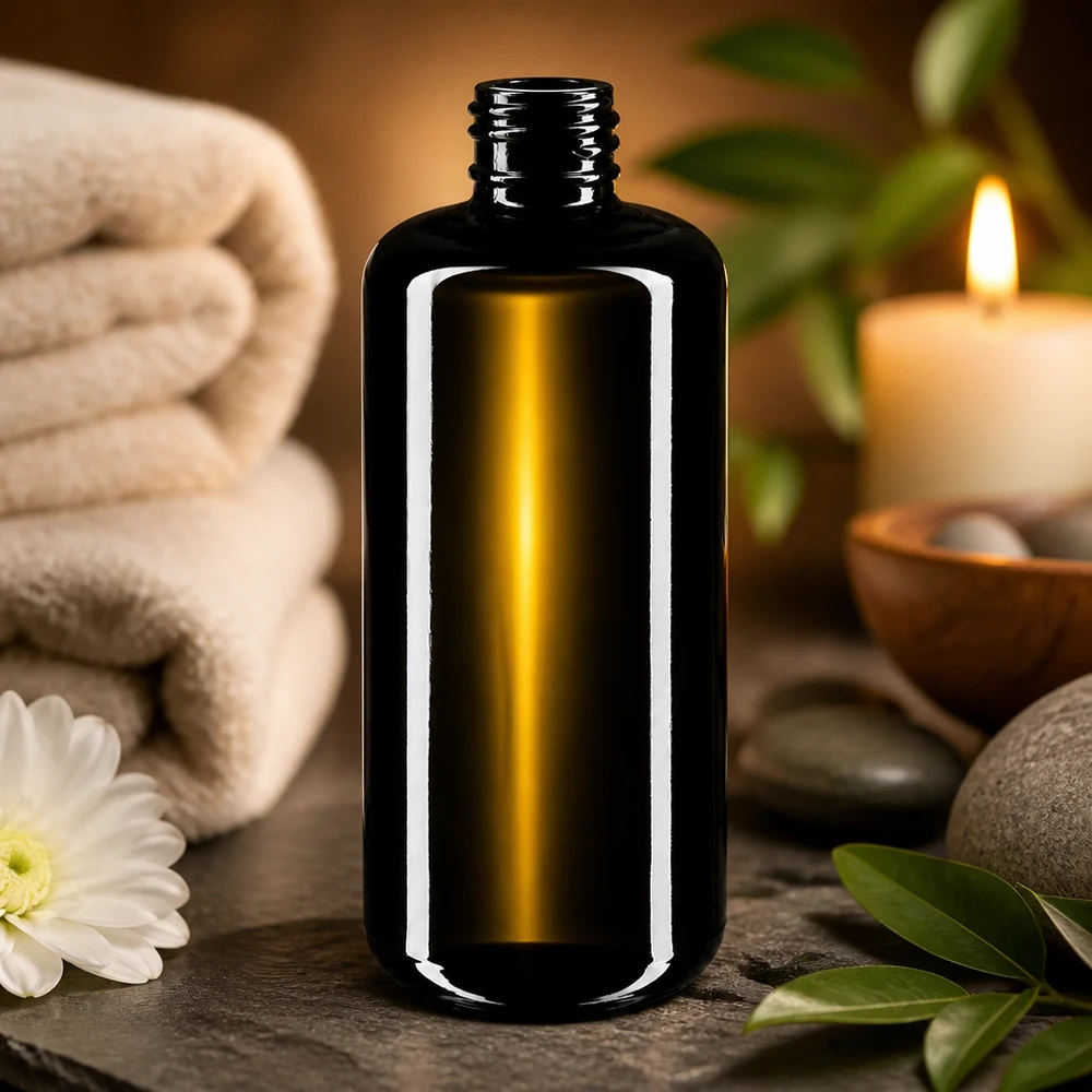 Stilfuld 200 ml Draco-glasflaske med slank silhuet til professionelle spa- og wellnessprodukter