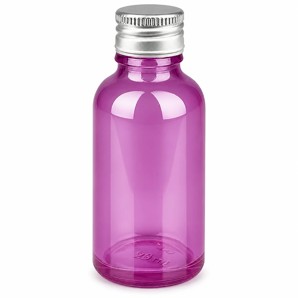 30 ml flaske 11 mm skruelåg aluminium-sølv standard PurpleLine.UT18/30 30 ml glasflaske i lyslilla med sølvfarvet aluminiumshætte 11 mm
