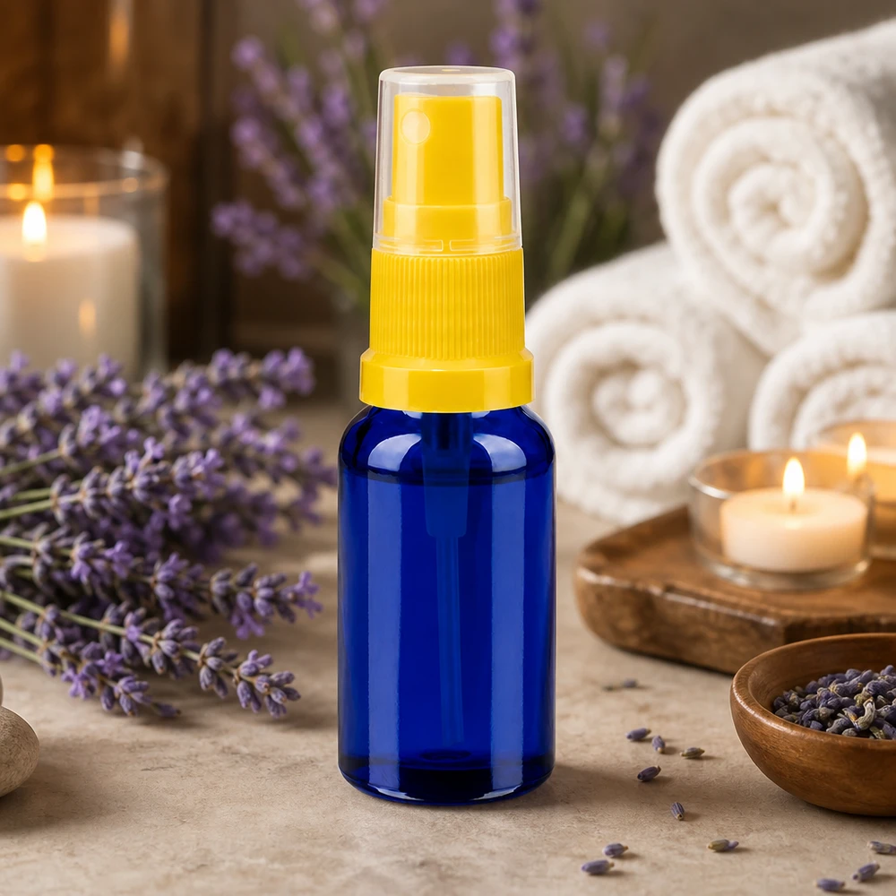20 ml sprayflaske med gul spraypumpe til BlueLine UT18/20 æteriske olier