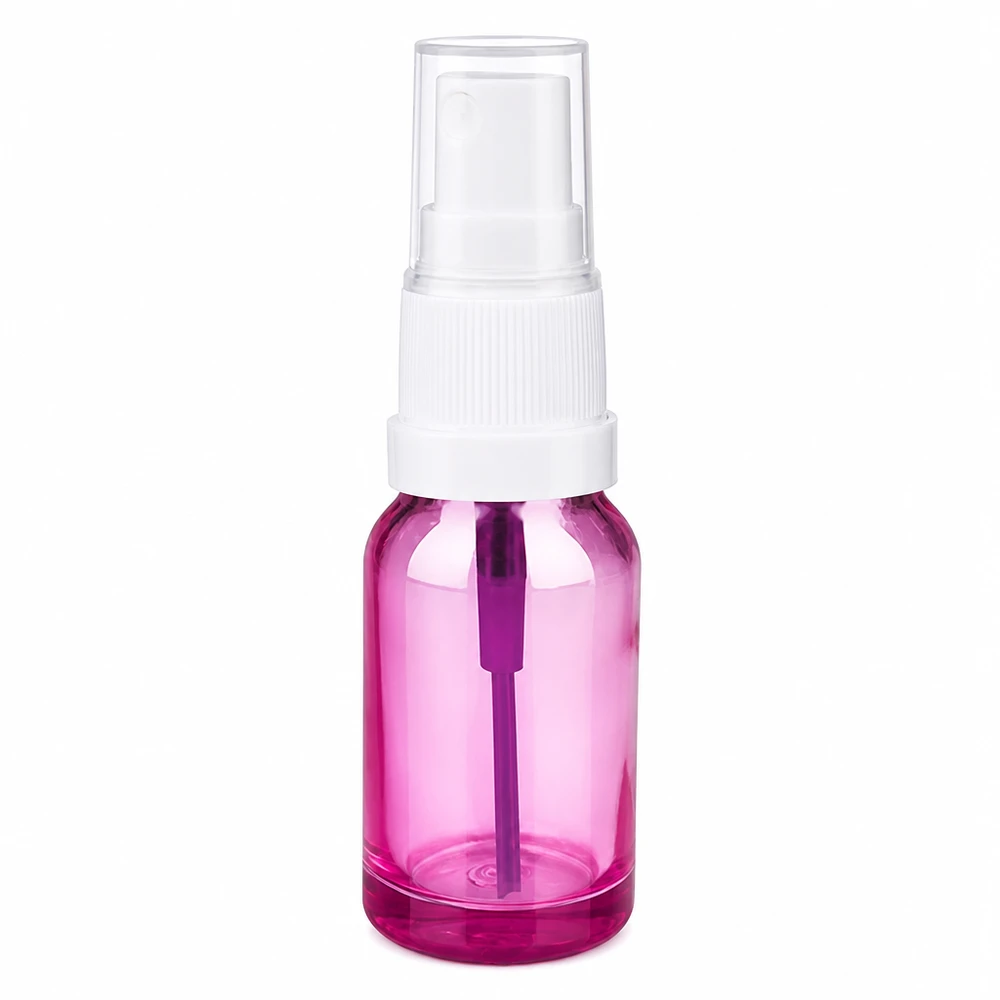 10 ml sprayflaske hvid/transparent Standard PurpleLine UT18/10 10 ml sprayflaske i gennemsigtig lilla med hvid pumpehætte til kosmetik og parfume