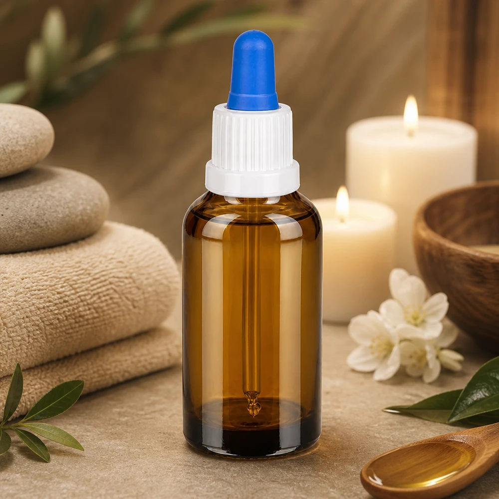 30 ml pipetteflaske hvid/blå OV BrownLine UT18/30 Professionel 30 ml pipetteflaske med blå spids til præcis påføring i spaer og wellnesscentre