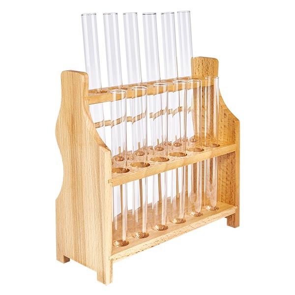 Reagensglasstativ i træ med 12 reagensglas plus soda-lime 160x16 Reagensglasstativ i træ med 12 reagensglas plus soda-lime 160x16