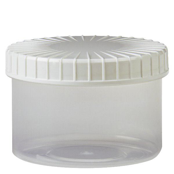 Transparent skruekrukke 250 ml med rillet vers