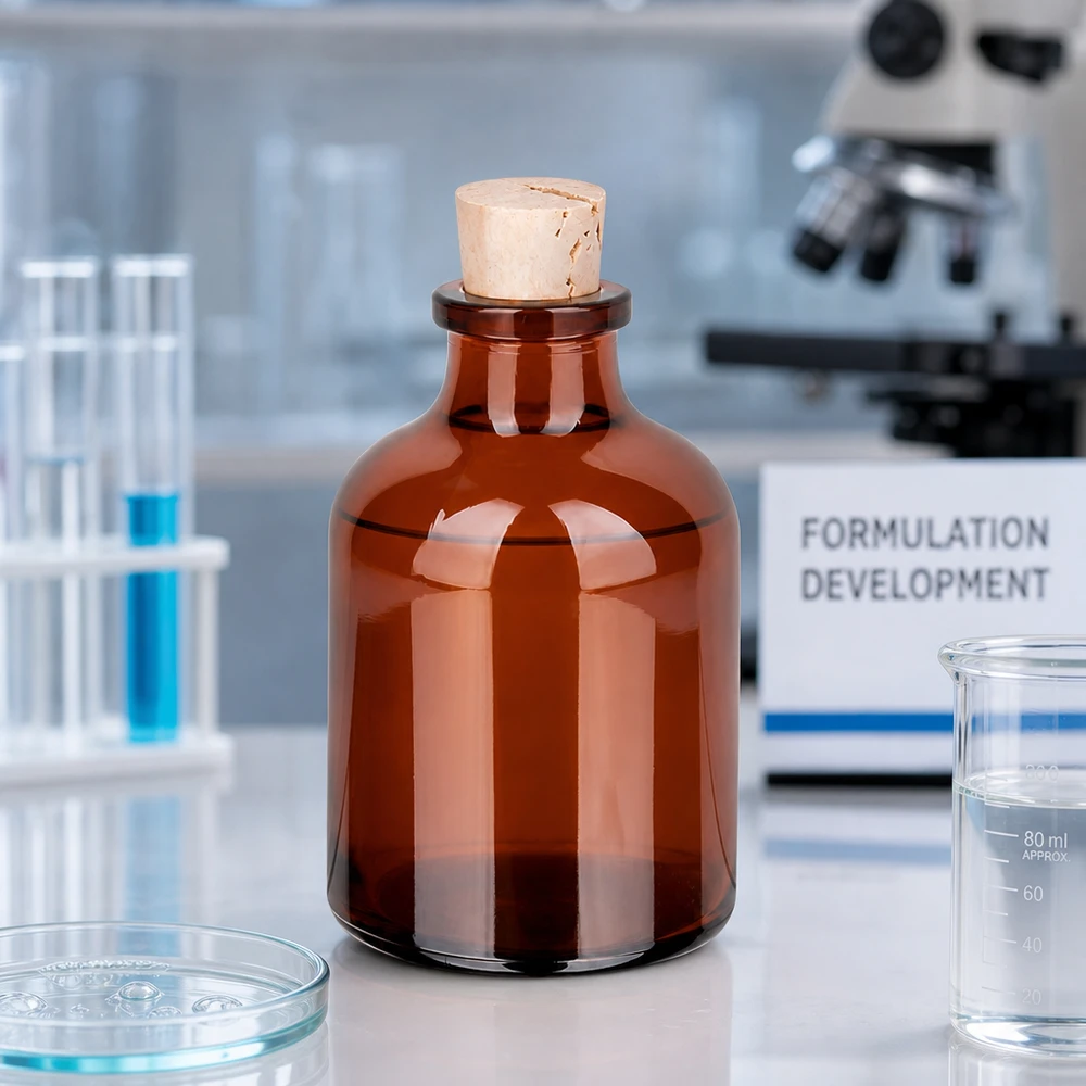 Flaske ravfarvet glas 50ml med kork 11/14mm Kompakte Braunglasflasche mit Korken 14mm Höhe für pharmazeutische Anwendungen