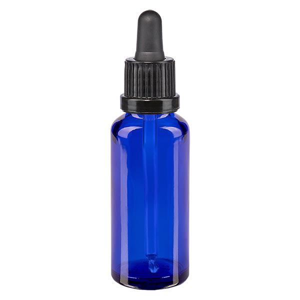 Apoteksflaske blå 30 ml pipette sort OV Apoteksflaske blå 30 ml pipette sort OV