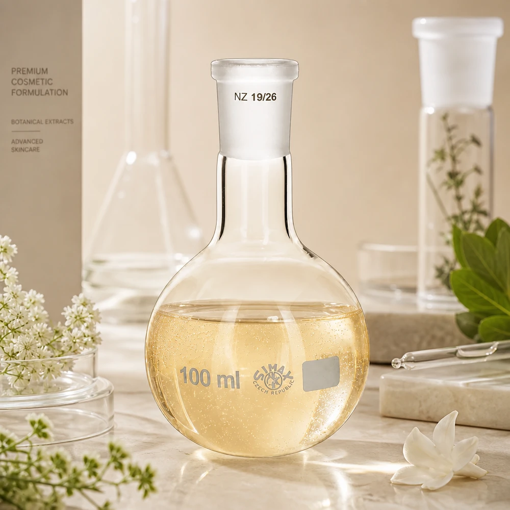 100 ml kolbe med standard slebet led (19/26) Hoftekolbe med guldfarvet opløsning 100 ml volumen - laboratorieglasvarer af høj kvalitet med 19/26 standard slebet led
