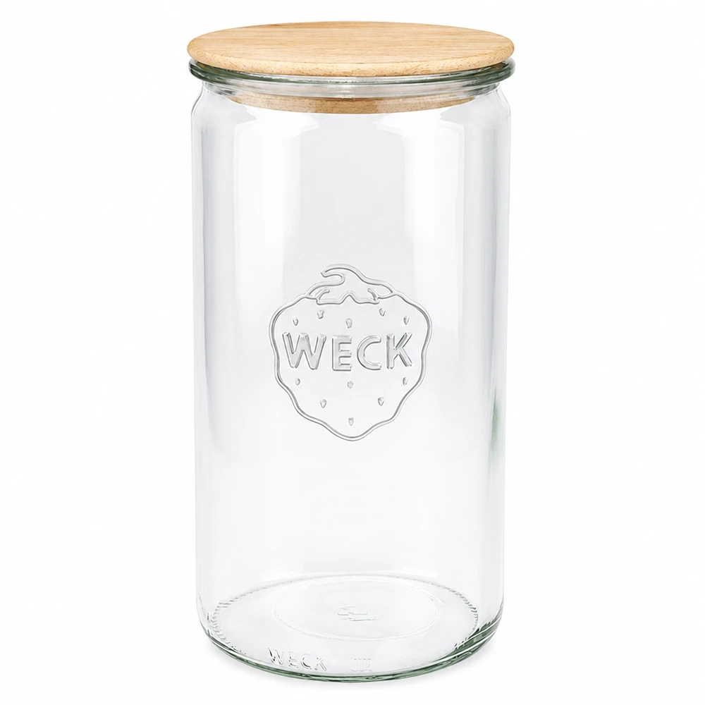 1590 ml cylinderglas WECK RR100 med trælåg WECK cylinderkrukke 1590 ml med trælåg RR100 konserveringskrukke opbevaringskrukke gennemsigtig tom