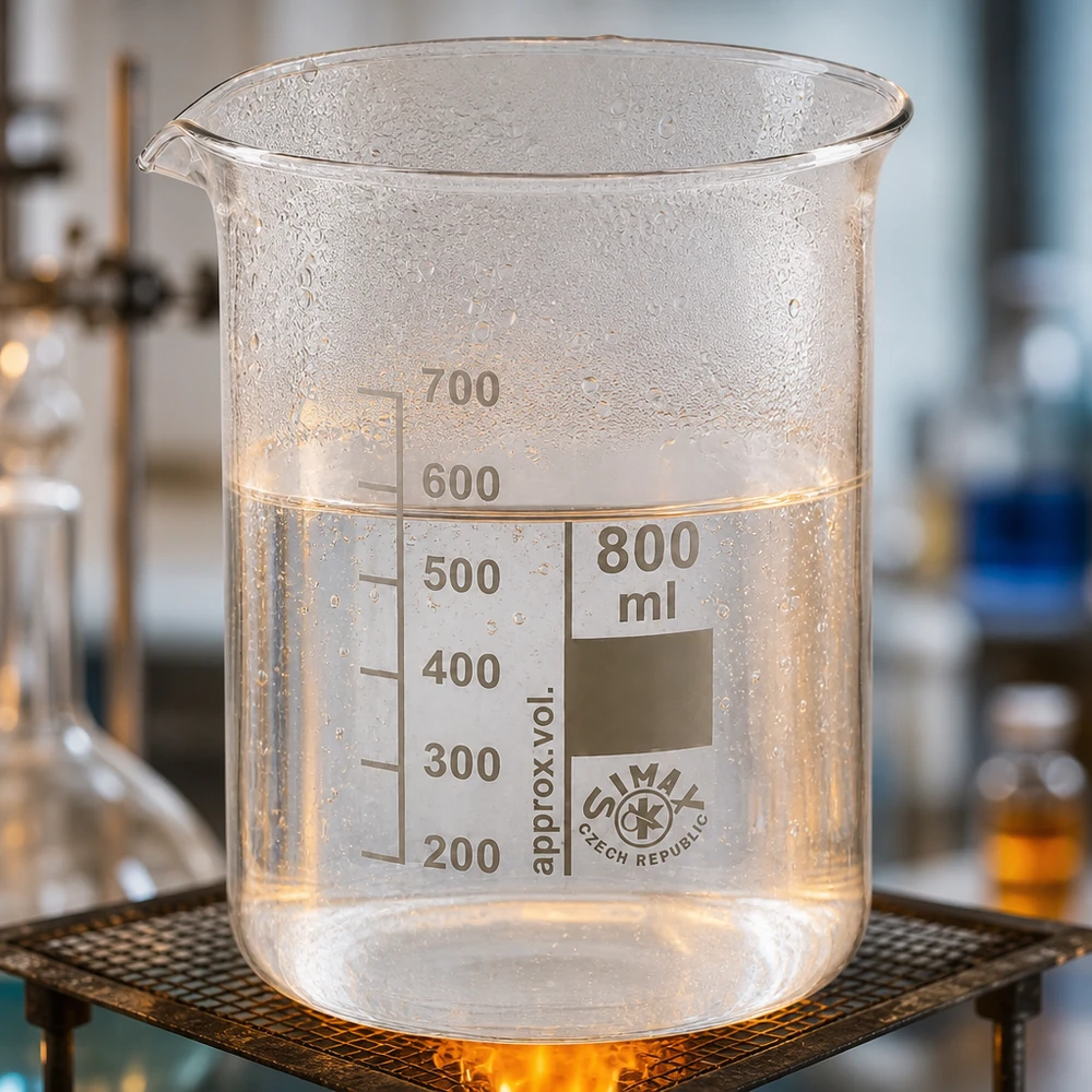 Bægerglas 800 ml borosilikatglas, lav form Varmebestandigt 800 ml borosilikatglasbæger med skala og tud til sikkert laboratoriearbejde