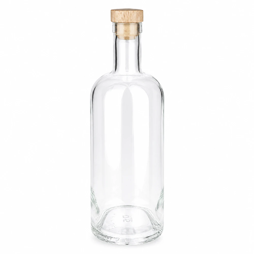 750 ml glasflaske »Emma« med træhåndtag UNiTWIST® 750 ml glasflaske Emma med træhåndtag kork UNiTWIST gennemsigtig tom Produktfoto mod en hvid baggrund