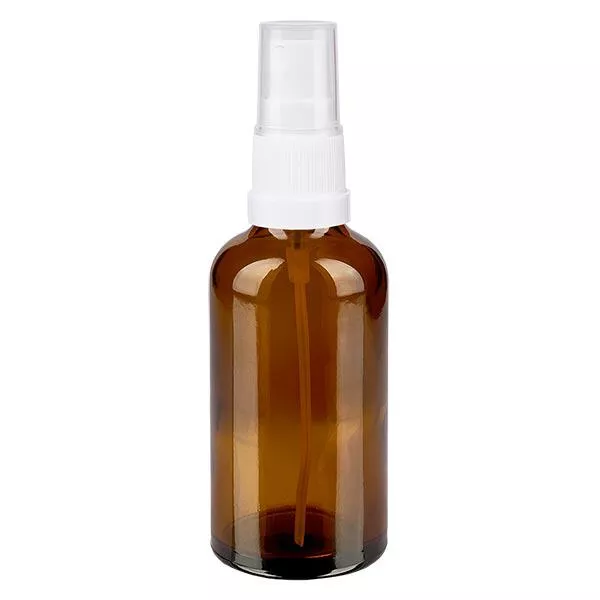 Apotekerflaske brun 50 ml spraytop hvid