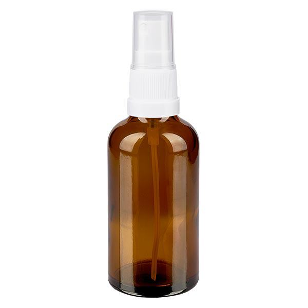 Apotekerflaske brun 50 ml spraytop hvid Apotekerflaske brun 50 ml spraytop hvid