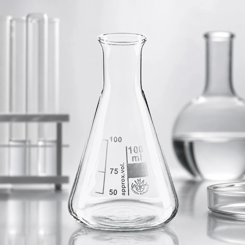 Erlenmeyer-kolbe 100 ml med smal hals Konisk Erlenmeyer-kolbe 100 ml med smal hals til optimal blanding og drejning