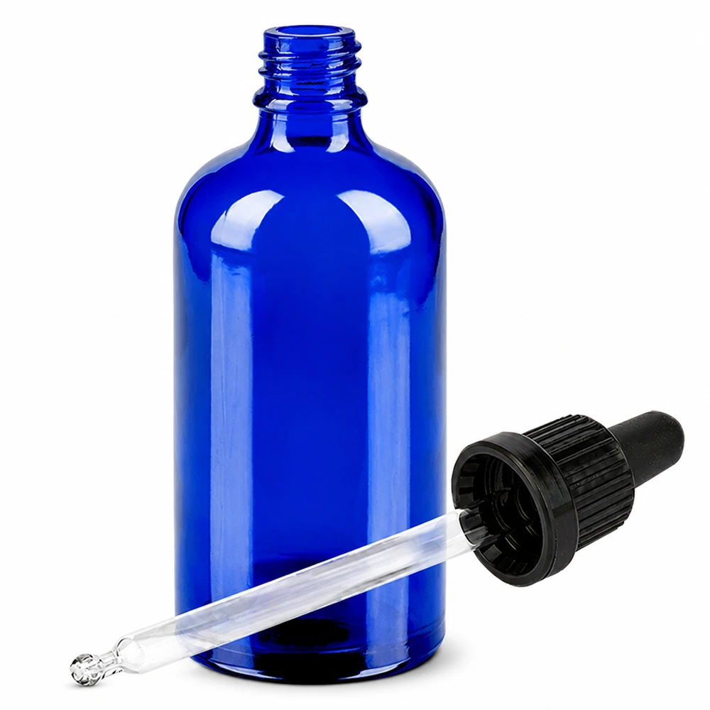 Professionel 100 ml glasflaske med pipette i blå til laboratorier og kosmetik