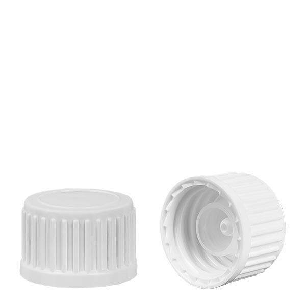 Skruelåg hvid (DIN18, UT18) med hældningsring 3 mm standard. Til ApoGlas®, UNiTWIST® & Miron® Apoteksflasker 5-100ml med 18mm gevind. Skruelåg hvid (DIN18, UT18) med hældningsring 3 mm standard. Til ApoGlas®, UNiTWIST® & Miron® Apoteksflasker 5-100ml med 18mm gevind.