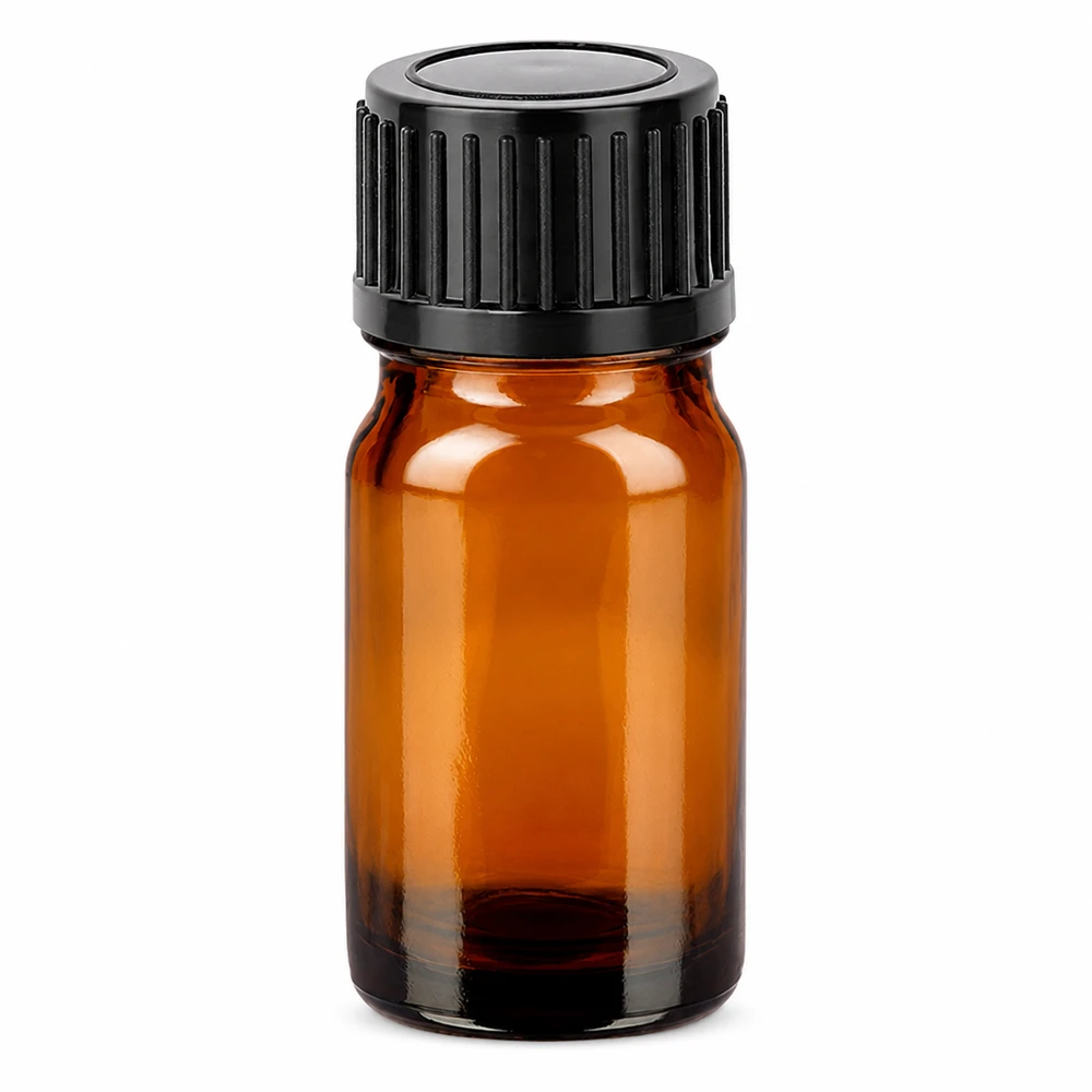 5ml flaske 11mm SV sort STD BrownLine UT18/5 5 ml ravfarvet glasflaske med sort skruelåg til æteriske olier og aromaterapi