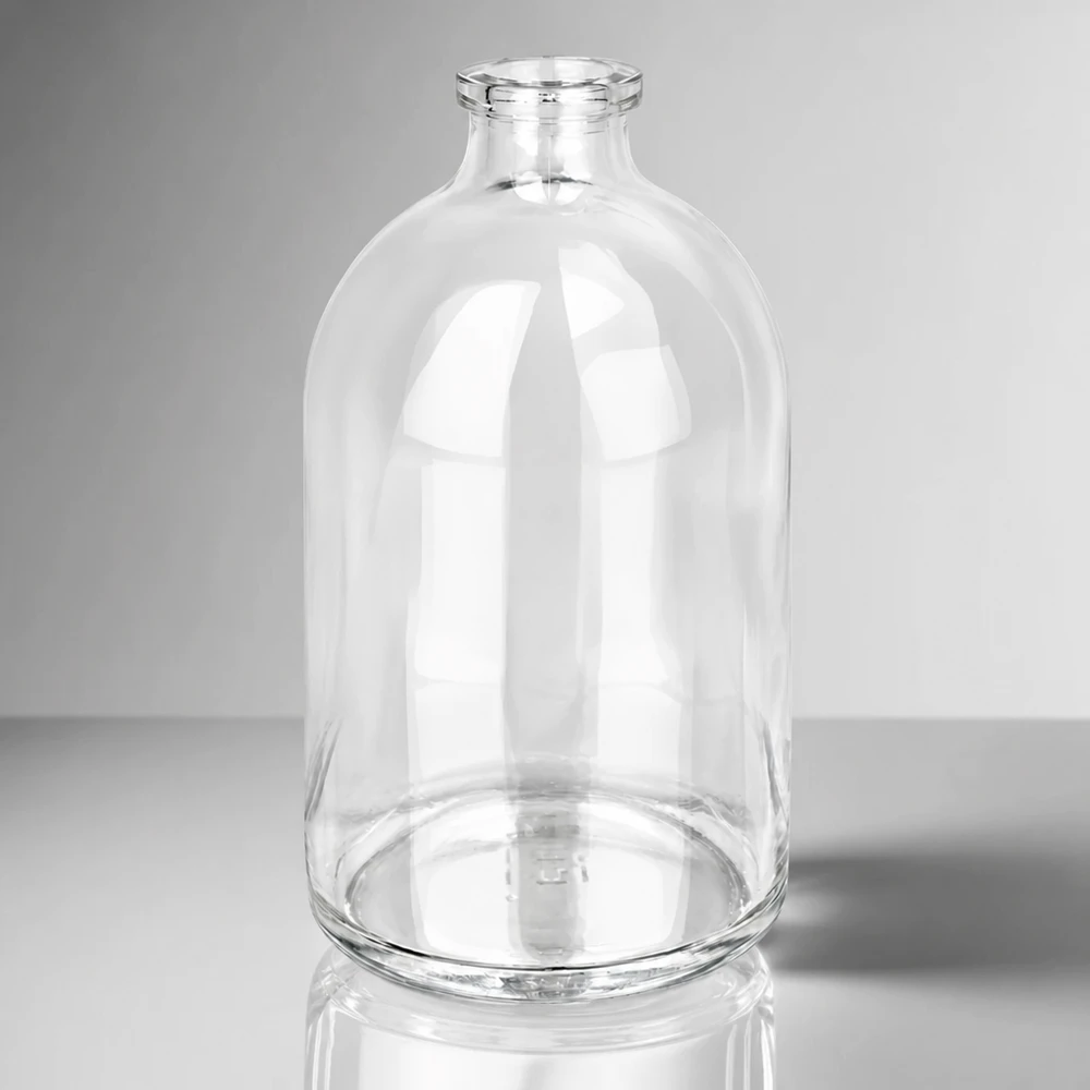Injektionsflaske i klart glas 100 ml Zylindrische Pharmaglasflasche 100ml mit geradem Standring und konisch zulaufendem Hals