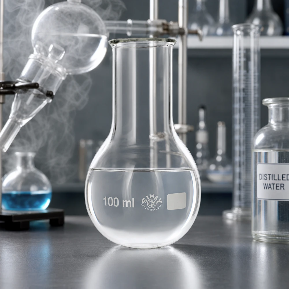 Kolbe med rund bund 100 ml bred hals Rundbundet kolbe 100 ml transparent med bred halsåbning til præcise volumenmålinger i laboratoriet