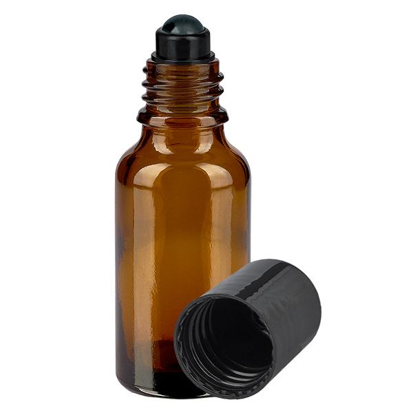 Apoteksflaske brun 20 ml roll-on-hætte sort Apoteksflaske brun 20 ml roll-on-hætte sort