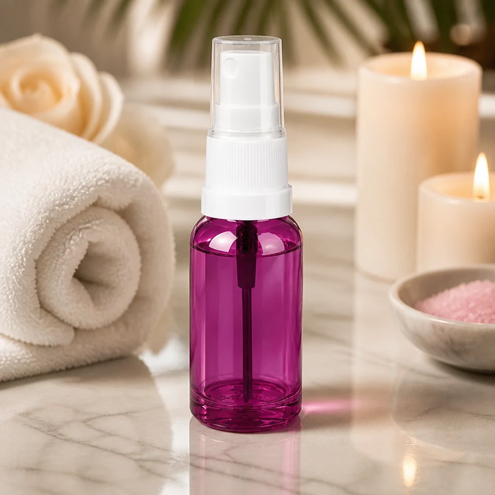 20 ml sprayflaske hvid/transparent Standard PurpleLine UT18/20 20 ml sprayflaske med gennemsigtig lilla krop og praktisk hvid spraytilbehør til skønhed
