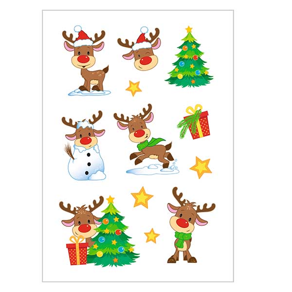 Klistermærker "Rudolph" (24 klistermærker med glitter) | 2 ark = 24 papirklistermærker. Klistermærker "Rudolph" (24 klistermærker med glitter) | 2 ark = 24 papirklistermærker.
