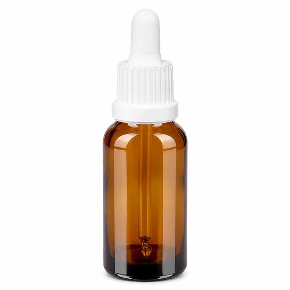 20 ml pipetteflaske hvid OV BrownLine UT18/20 20 ml pipetteflaske af ravfarvet glas med hvid dråbehætte til præcis dosering