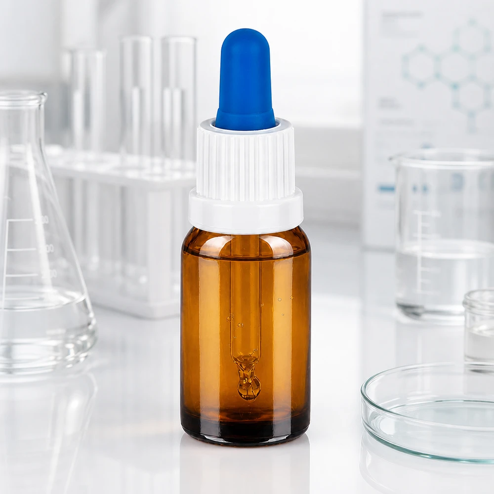 10 ml pipetteflaske hvid/blå OV BrownLine UT18/10 10 ml pipetteflaske BrownLine med præcis dråbedosering til laboratorie- og kosmetikapplikationer
