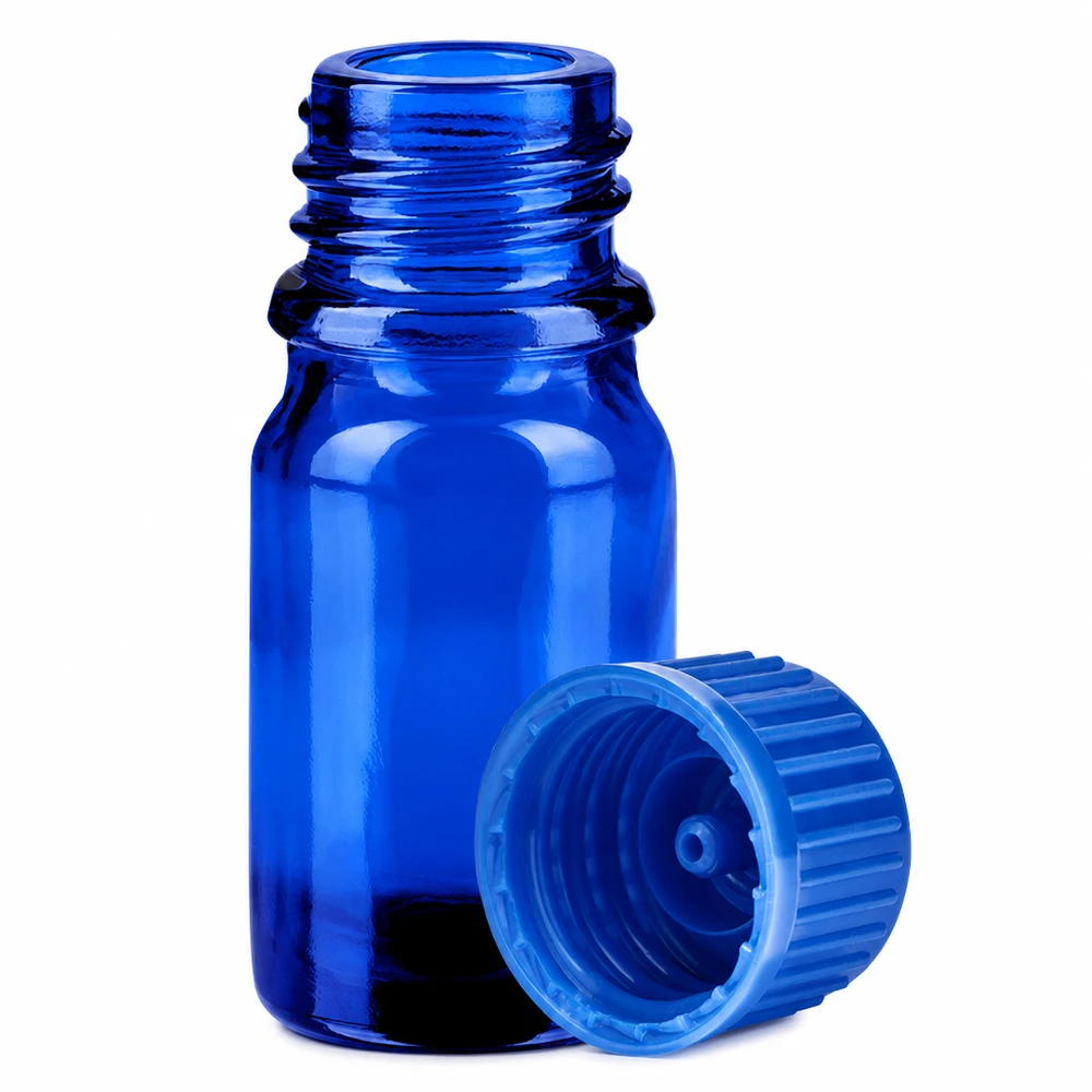 5ml flaske 11mm SV blå STD BlueLine UT18/5 Lille 5 ml laboratorieflaske af blåt glas med 11 mm gevind til prøver og essenser