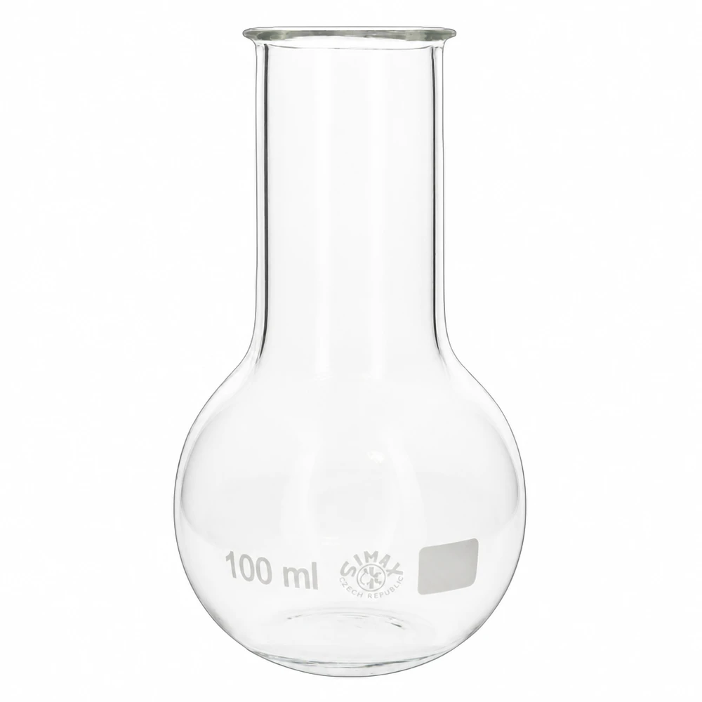 Lommelærke 100 ml med bred hals Stående kolbe 100 ml med bred hals lavet af borosilikatglas af høj kvalitet til laboratoriemålinger