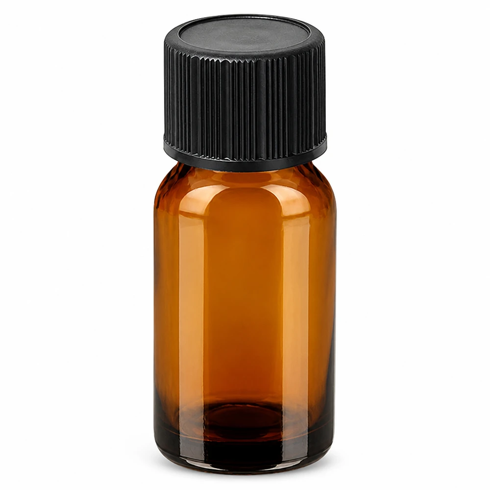 10 ml dråbeflaske 1 mm sort STD BrownLine UT18/10 10 ml dråbeflaske brun med sort hætte til æteriske olier og essenser