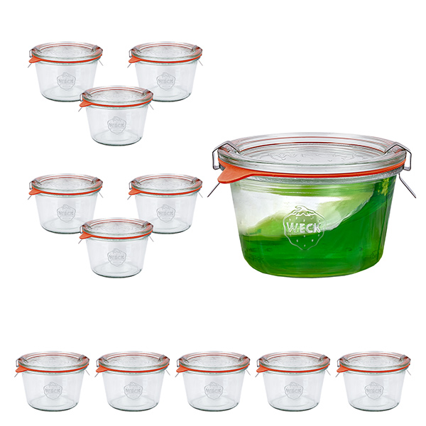 Sæt med 12 Weck-krukker 370 ml Briller med 12 glaslåg, 1 Sæt med 12 Weck-krukker 370 ml Briller med 12 glaslåg, 1